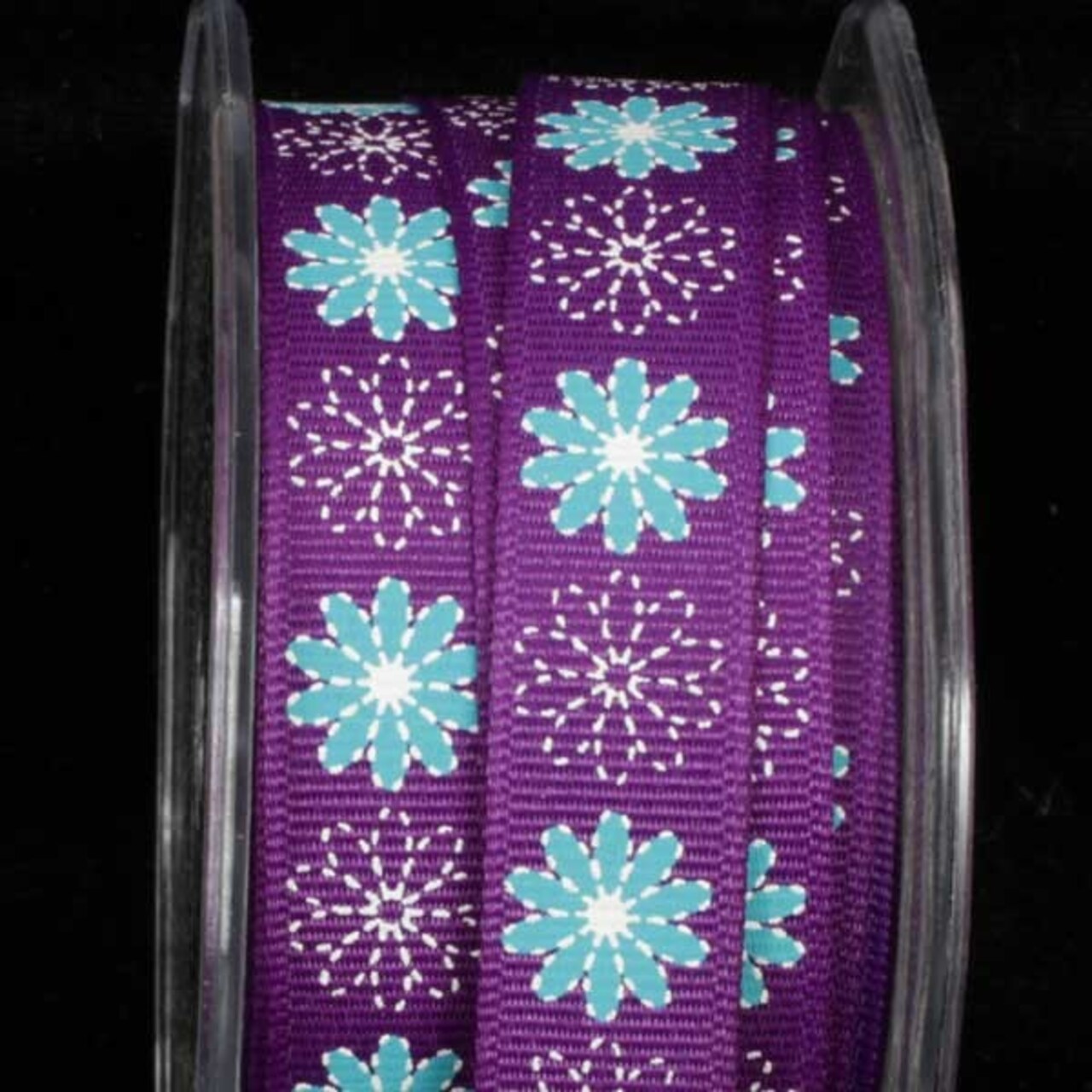The Ribbon People Purple and Turquoise Blue Inga Flowers Grosgrain Craft Ribbon 5/8" x 108 Yards